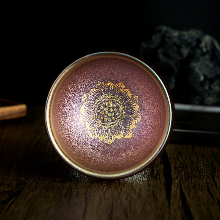 Buddha Stones Handgemachte chinesische Jianzhan Goldene Lotusblume Keramik-Teetasse Kung Fu Teetasse 150ml - 9 cm * 150 ml - image 1