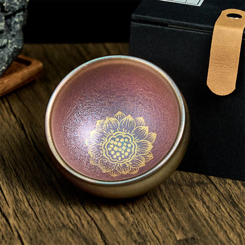 Buddha Stones Handgemachte chinesische Jianzhan Goldene Lotusblume Keramik-Teetasse Kung Fu Teetasse 150ml - image 2