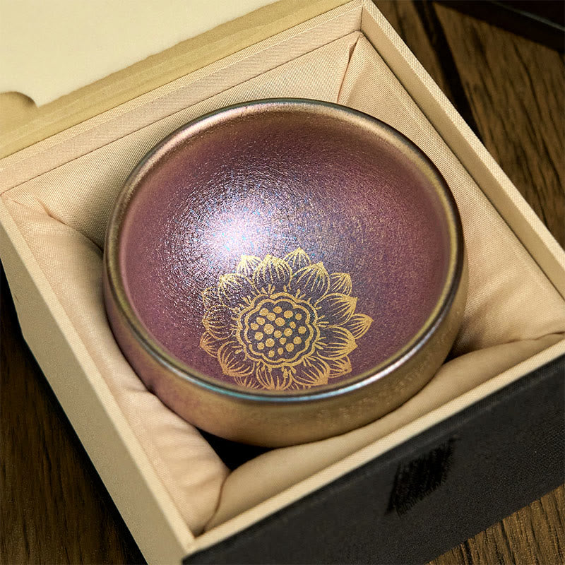 Buddha Stones Handgemachte chinesische Jianzhan Goldene Lotusblume Keramik-Teetasse Kung Fu Teetasse 150ml - image 3