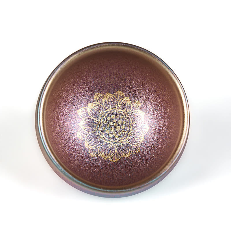 Buddha Stones Handgemachte chinesische Jianzhan Goldene Lotusblume Keramik-Teetasse Kung Fu Teetasse 150ml - image 7