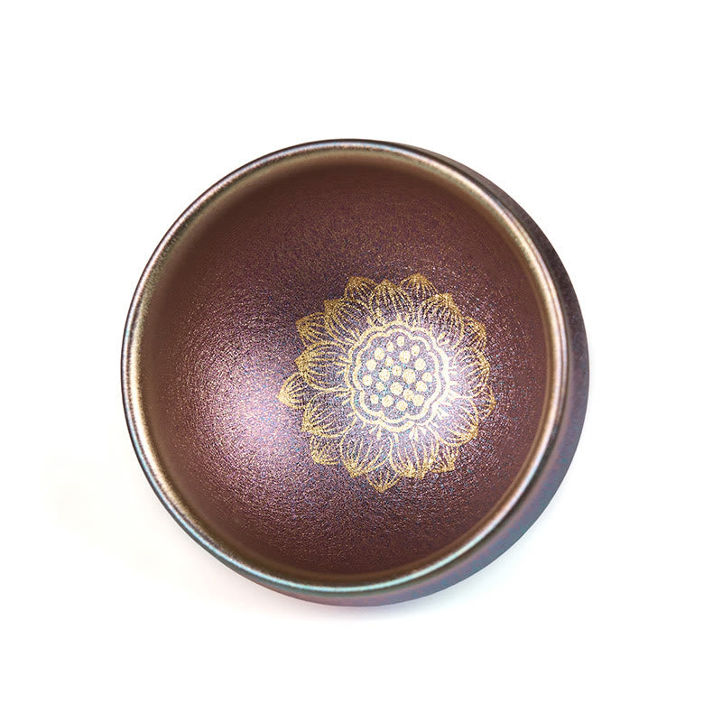 Buddha Stones Handgemachte chinesische Jianzhan Goldene Lotusblume Keramik-Teetasse Kung Fu Teetasse 150ml - image 8