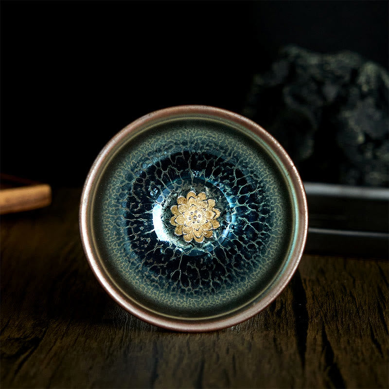 Buddha Stones Handgemachte chinesische Jianzhan Lotus Blaue Keramik-Teetasse Kung Fu Teetasse 150ml - 8,8 * 5,6 cm * 150 ml - image 1