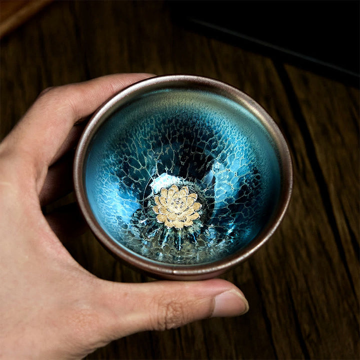 Buddha Stones Handgemachte chinesische Jianzhan Lotus Blaue Keramik-Teetasse Kung Fu Teetasse 150ml - image 4