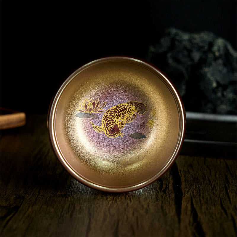 Buddha Stones, handgefertigt, chinesische Jianzhan-Teetasse mit Koi-Fisch und Lotusblatt, Keramik, Kung-Fu-Teetasse, 150 ml - Goldener Koi-Fisch 8,8 cm * 5,5 cm * 150 ml - Ohne Geschenkbox - image 1