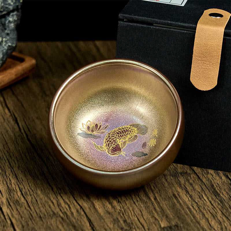 Buddha Stones, handgefertigt, chinesische Jianzhan-Teetasse mit Koi-Fisch und Lotusblatt, Keramik, Kung-Fu-Teetasse, 150 ml - image 2