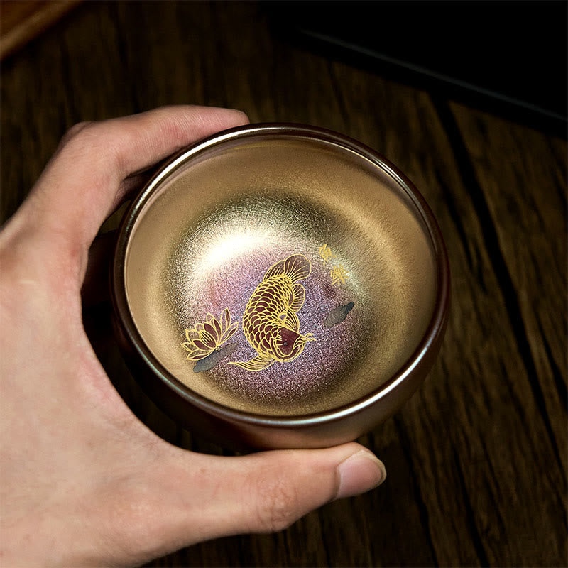 Buddha Stones, handgefertigt, chinesische Jianzhan-Teetasse mit Koi-Fisch und Lotusblatt, Keramik, Kung-Fu-Teetasse, 150 ml - image 3