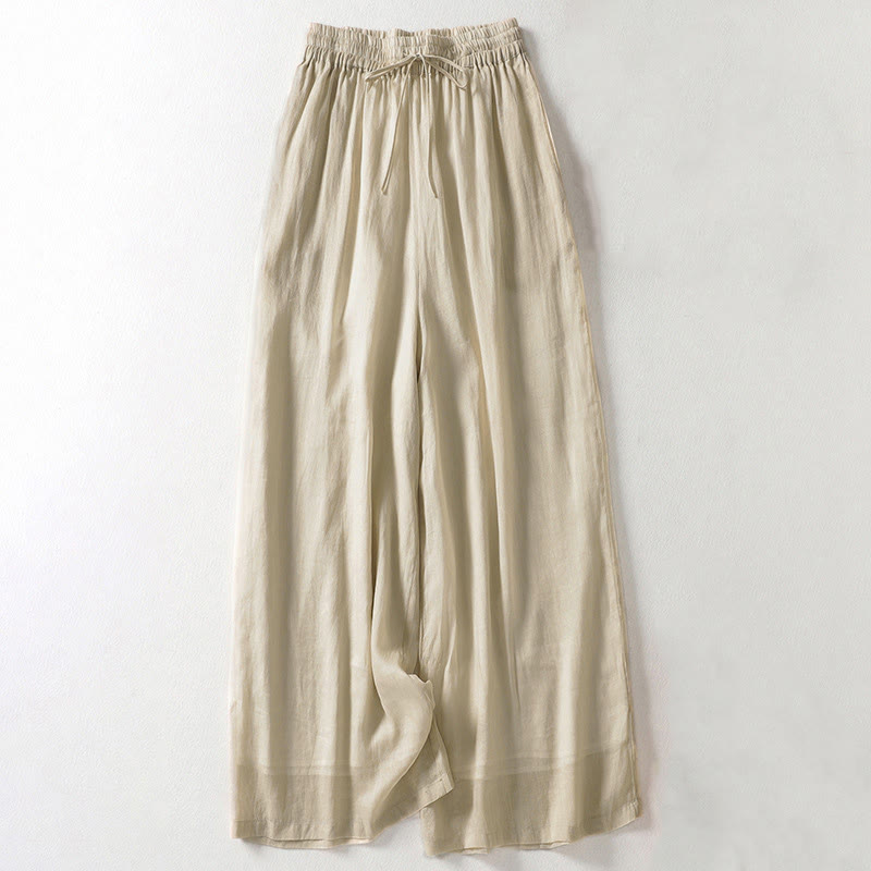 Buddha Stones – Einfarbige, weit geschnittene Damenhose mit Schnürung - Khaki - US8-10， UK/AU12-14，EU40-42 (2XL) - image 1