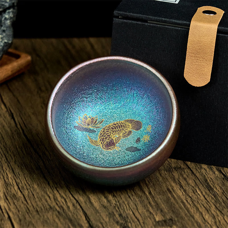 Buddha Stones, handgefertigt, chinesische Jianzhan-Teetasse mit Koi-Fisch und Lotusblatt, Keramik, Kung-Fu-Teetasse, 150 ml - image 12