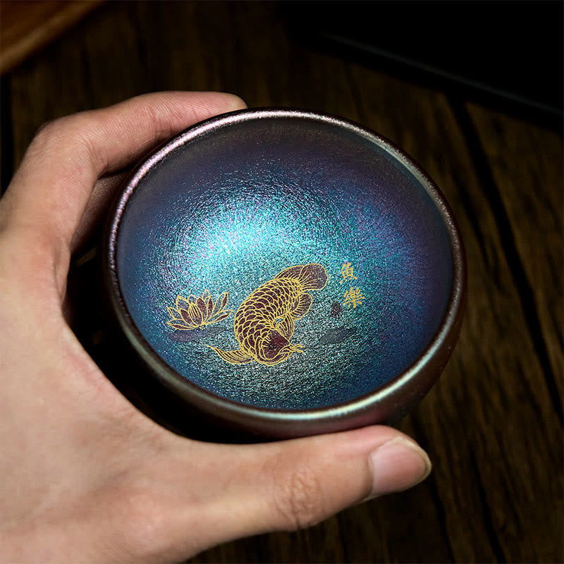 Buddha Stones, handgefertigt, chinesische Jianzhan-Teetasse mit Koi-Fisch und Lotusblatt, Keramik, Kung-Fu-Teetasse, 150 ml - image 13