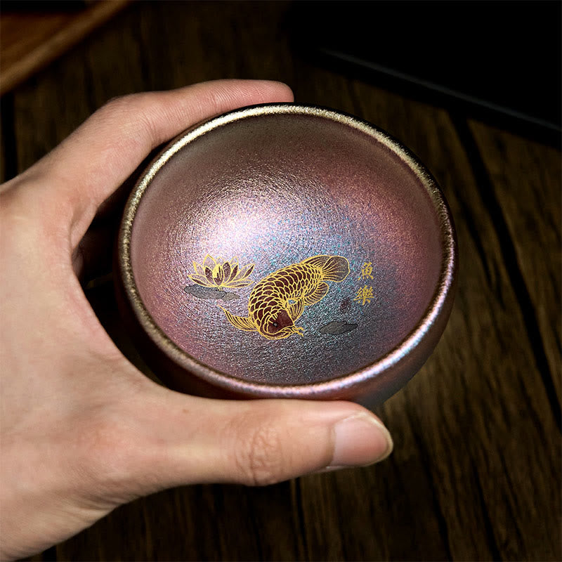 Buddha Stones, handgefertigt, chinesische Jianzhan-Teetasse mit Koi-Fisch und Lotusblatt, Keramik, Kung-Fu-Teetasse, 150 ml - image 22