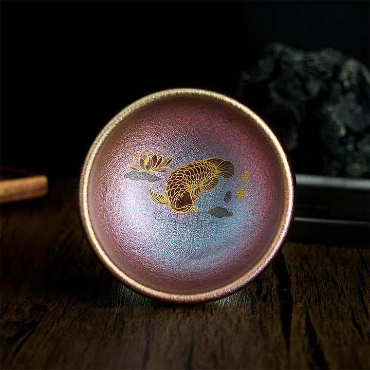Buddha Stones, handgefertigt, chinesische Jianzhan-Teetasse mit Koi-Fisch und Lotusblatt, Keramik, Kung-Fu-Teetasse, 150 ml - Lila-Gold-Koi-Fisch 8,8 cm * 5,5 cm * 150 ml - Ohne Geschenkbox - image 20
