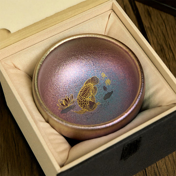 Buddha Stones, handgefertigt, chinesische Jianzhan-Teetasse mit Koi-Fisch und Lotusblatt, Keramik, Kung-Fu-Teetasse, 150 ml - Lila-Gold-Koi-Fisch 8,8 cm * 5,5 cm * 150 ml - Geschenkbox - image 24