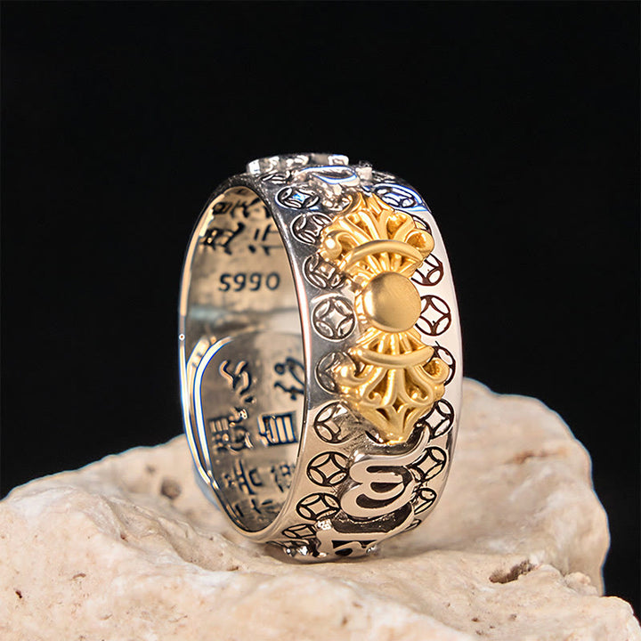 Buddha Stones Vintage Om Mani Padme Hum Vajra Kupfer vergoldet Silber Balance Ring - image 10