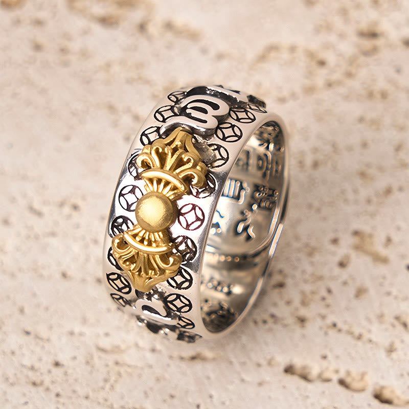 Buddha Stones Vintage Om Mani Padme Hum Vajra Kupfer vergoldet Silber Balance Ring - image 4