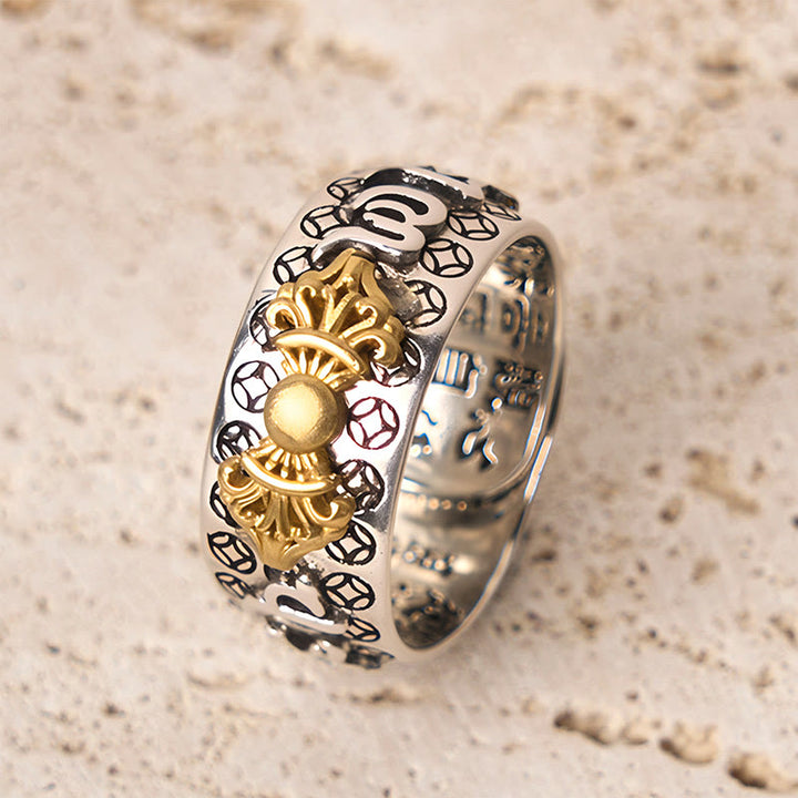 Buddha Stones Vintage Om Mani Padme Hum Vajra Kupfer vergoldet Silber Balance Ring - image 4