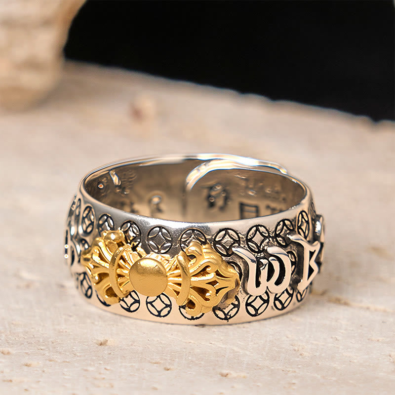 Buddha Stones Vintage Om Mani Padme Hum Vajra Kupfer vergoldet Silber Balance Ring - image 3