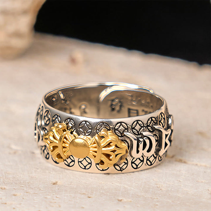 Buddha Stones Vintage Om Mani Padme Hum Vajra Kupfer vergoldet Silber Balance Ring - image 3