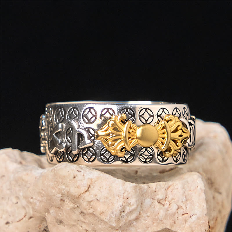 Buddha Stones Vintage Om Mani Padme Hum Vajra Kupfer vergoldet Silber Balance Ring - image 5