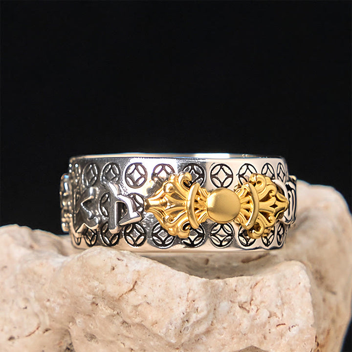 Buddha Stones Vintage Om Mani Padme Hum Vajra Kupfer vergoldet Silber Balance Ring - image 5