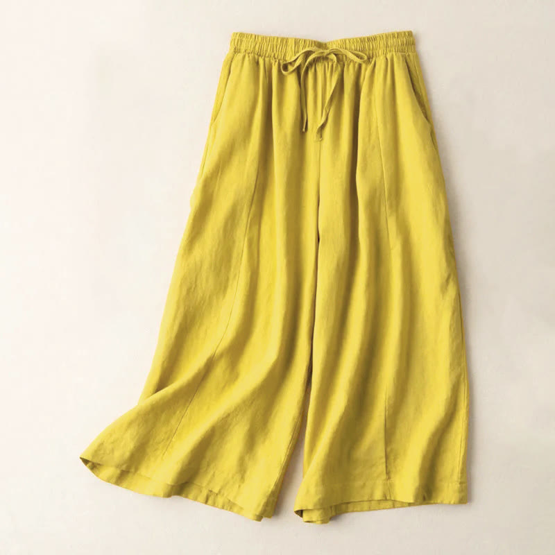 Buddha Stones Caprihose, einfarbig, Länge 7–8, Baumwolle, Leinen, Damenhose mit weitem Bein und Taschen - Gold - US12， UK/AU16，EU44 (3XL) - image 1