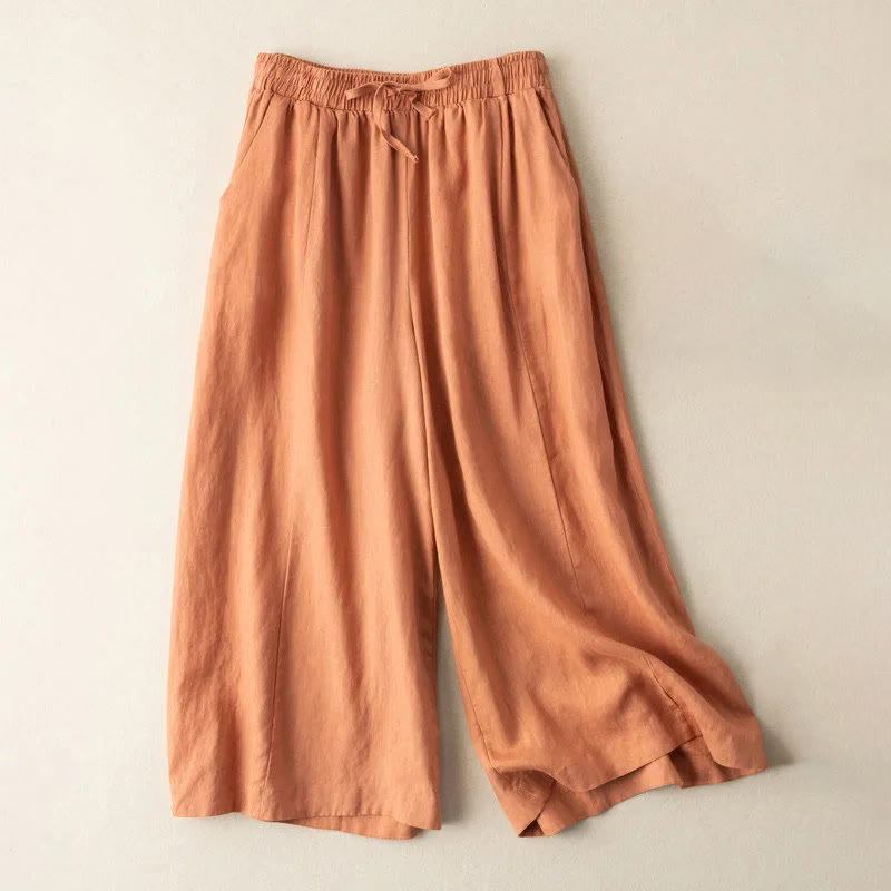 Buddha Stones Caprihose, einfarbig, Länge 7–8, Baumwolle, Leinen, Damenhose mit weitem Bein und Taschen - Dunkelorange - US12, UK/AU16, EU44 (3XL) - image 15