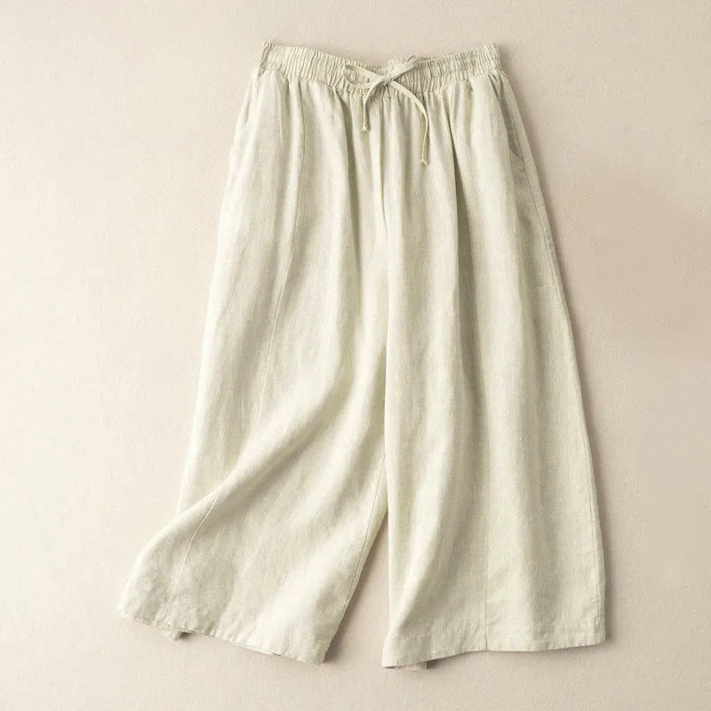Buddha Stones Caprihose, einfarbig, Länge 7–8, Baumwolle, Leinen, Damenhose mit weitem Bein und Taschen - Beige - US12， UK/AU16，EU44 (3XL) - image 23