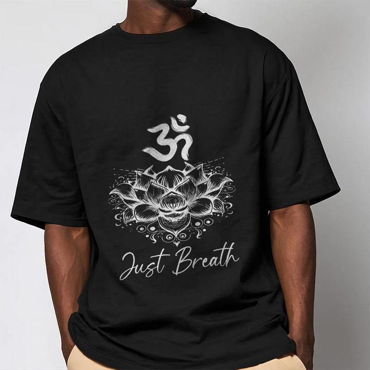Buddha Stones Casual Om Symbol Lotusblumenmuster Baumwoll-T-Shirt - image 4