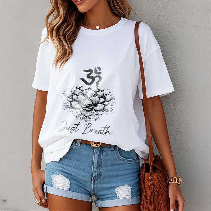 Buddha Stones Casual Om Symbol Lotusblumenmuster Baumwoll-T-Shirt - image 9