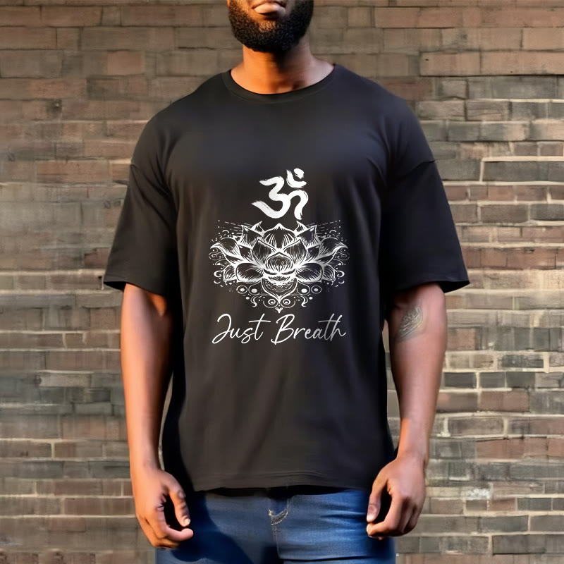 Buddha Stones Casual Om Symbol Lotusblumenmuster Baumwoll-T-Shirt - image 5