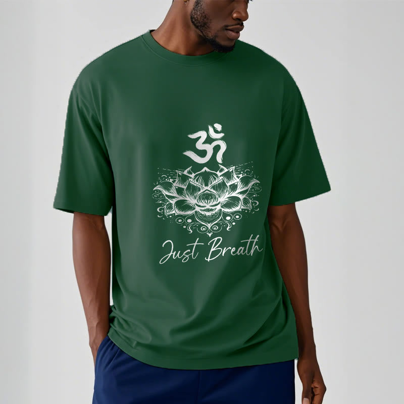 Buddha Stones Casual Om Symbol Lotusblumenmuster Baumwoll-T-Shirt - image 1