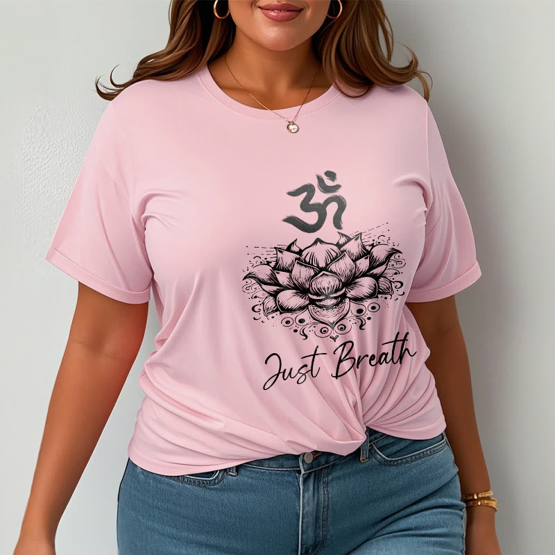 Buddha Stones Casual Om Symbol Lotusblumenmuster Baumwoll-T-Shirt - image 14