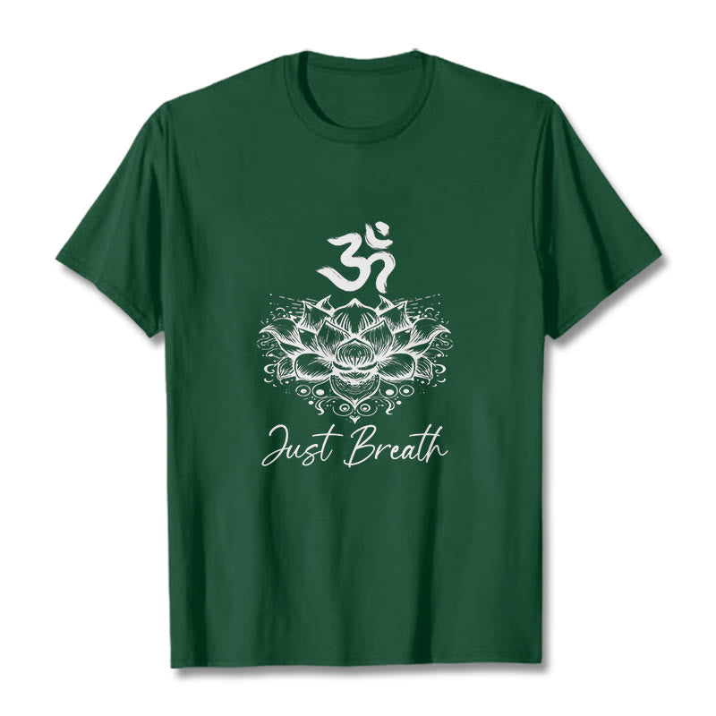 Buddha Stones Casual Om Symbol Lotusblumenmuster Baumwoll-T-Shirt - Waldgrün - 2XL - image 0
