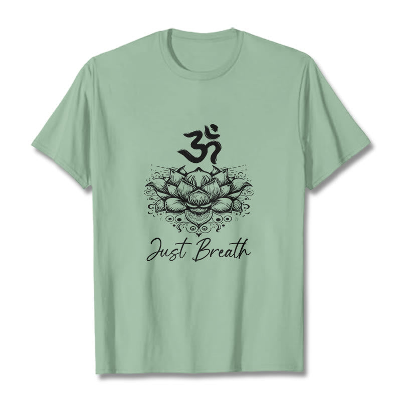 Buddha Stones Casual Om Symbol Lotusblumenmuster Baumwoll-T-Shirt - Blassgrün - 2XL - image 15