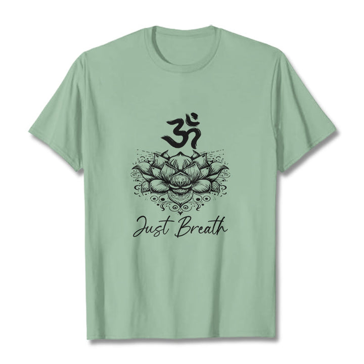 Buddha Stones Casual Om Symbol Lotusblumenmuster Baumwoll-T-Shirt - Blassgrün - 2XL - image 15