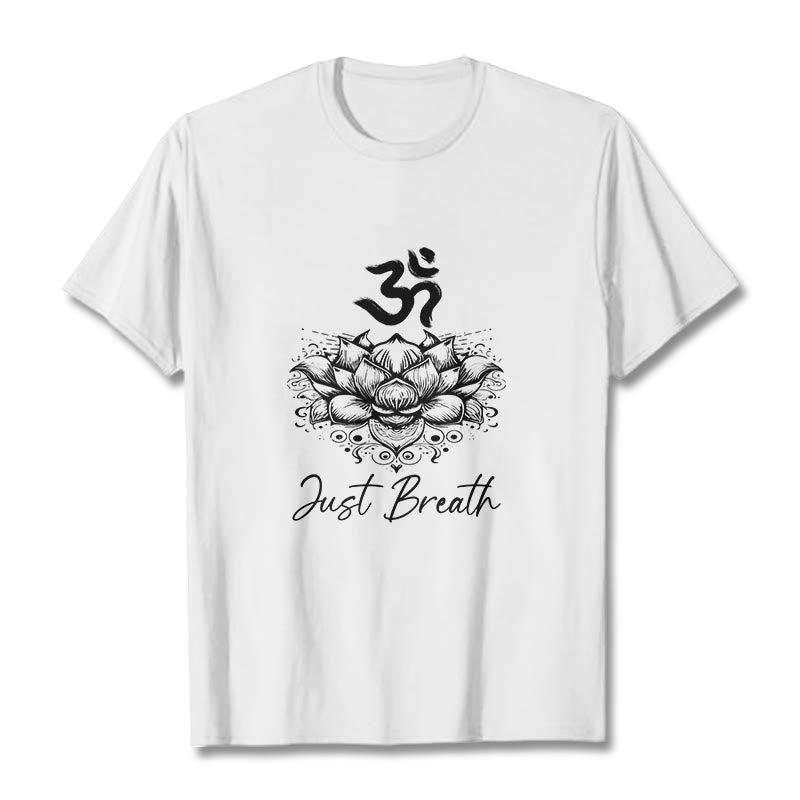 Buddha Stones Casual Om Symbol Lotusblumenmuster Baumwoll-T-Shirt - Weiß - 2XL - image 7