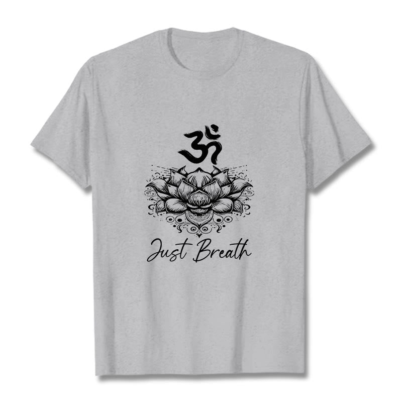Buddha Stones Casual Om Symbol Lotusblumenmuster Baumwoll-T-Shirt - Hellgrau - 2XL - image 19