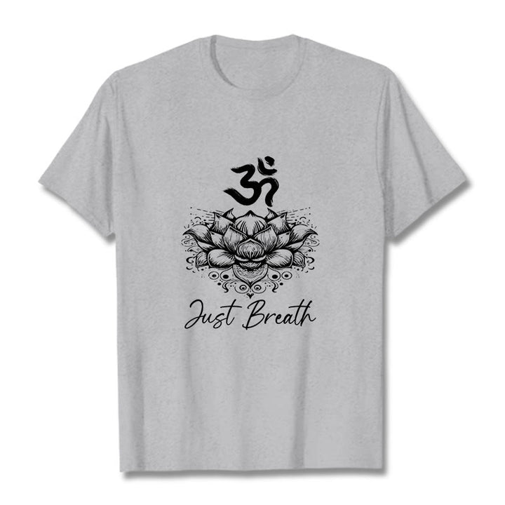 Buddha Stones Casual Om Symbol Lotusblumenmuster Baumwoll-T-Shirt - Hellgrau - 2XL - image 19