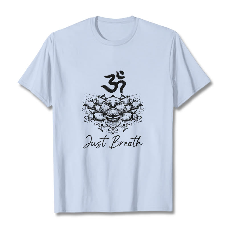 Buddha Stones Casual Om Symbol Lotusblumenmuster Baumwoll-T-Shirt - Hellcyan - 2XL - image 18