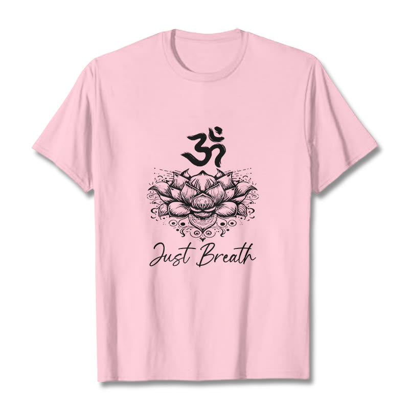 Buddha Stones Casual Om Symbol Lotusblumenmuster Baumwoll-T-Shirt - Hellrosa - 2XL - image 13