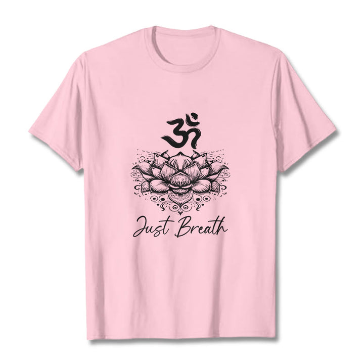 Buddha Stones Casual Om Symbol Lotusblumenmuster Baumwoll-T-Shirt - Hellrosa - 2XL - image 13