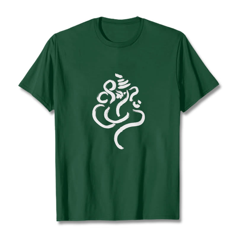 Lässiges Baumwoll-T-Shirt mit Buddha Stones und Ganesha-Muster - WaldGrün - 2XL - image 11