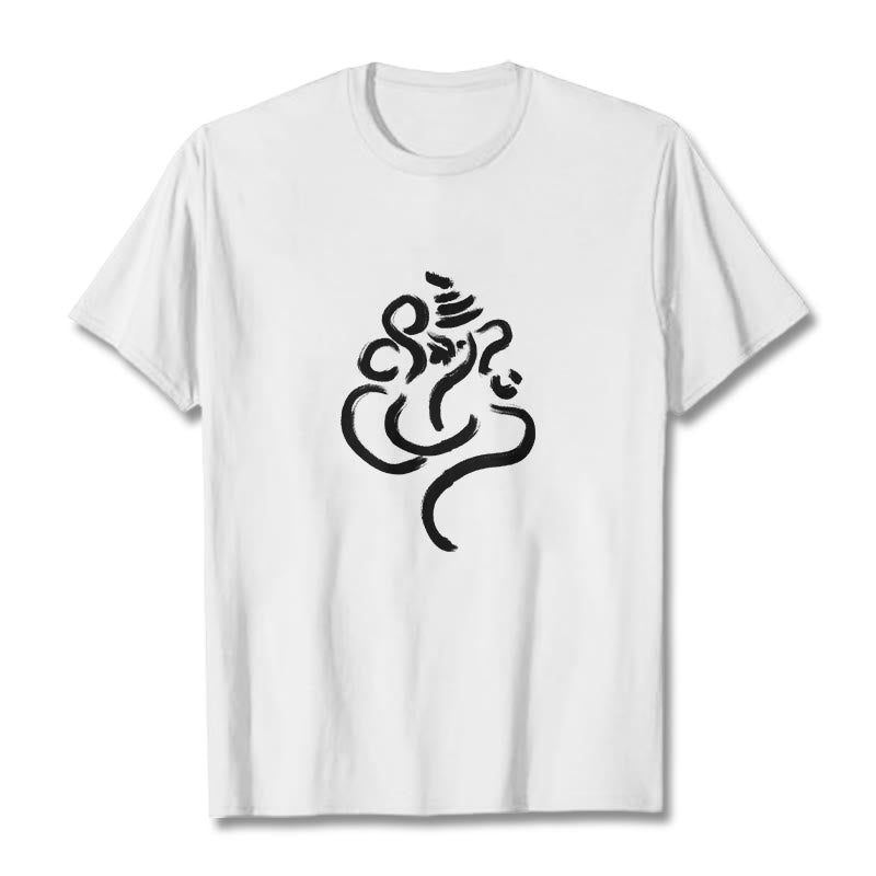 Lässiges Baumwoll-T-Shirt mit Buddha Stones und Ganesha-Muster - Weiß - 2XL - image 5
