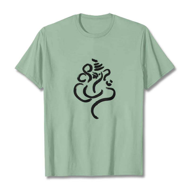 Lässiges Baumwoll-T-Shirt mit Buddha Stones und Ganesha-Muster - Hellgrün - 2XL - image 14