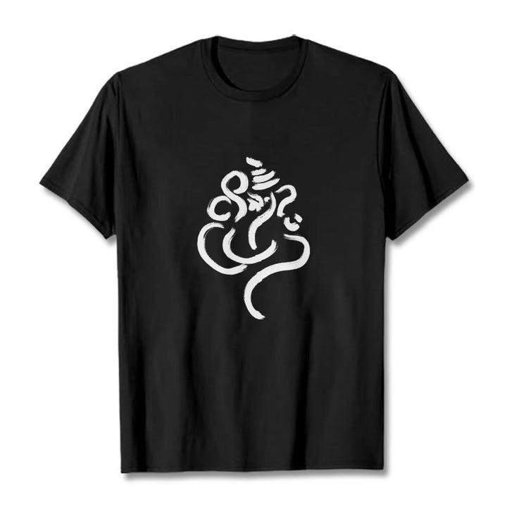 Lässiges Baumwoll-T-Shirt mit Buddha Stones und Ganesha-Muster - Schwarz - 2XL - image 0