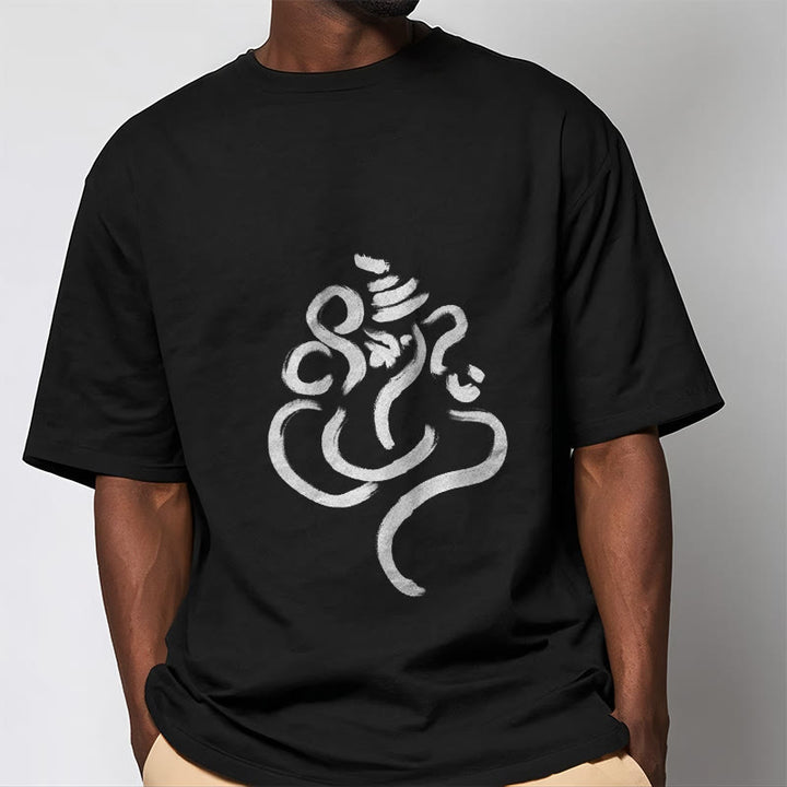 Lässiges Baumwoll-T-Shirt mit Buddha Stones und Ganesha-Muster - image 1