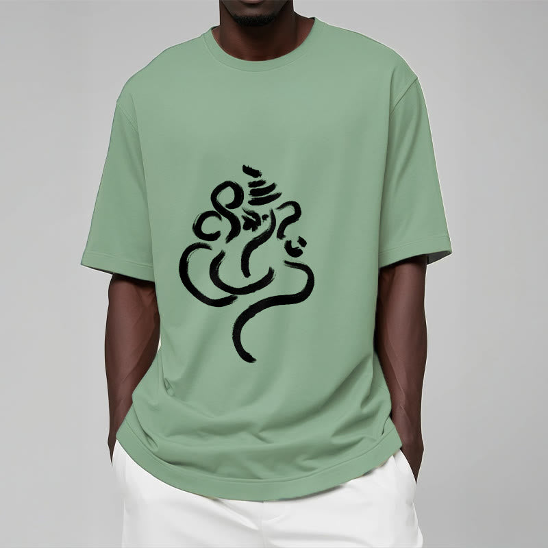Lässiges Baumwoll-T-Shirt mit Buddha Stones und Ganesha-Muster - image 15