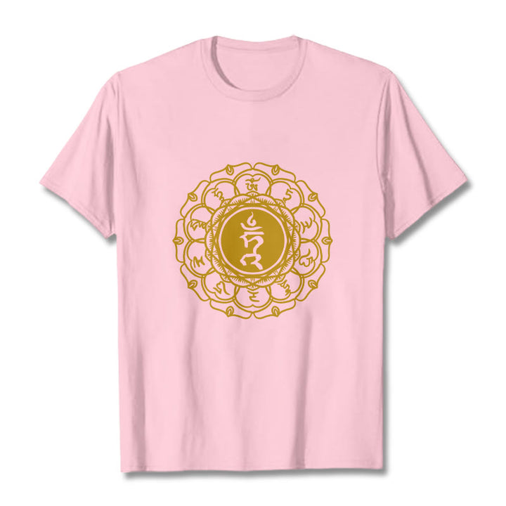 Buddha Stones Casual Hum Symbol Vishuddha Muster Baumwolle T-Shirt - Hellrosa - 2XL - image 13