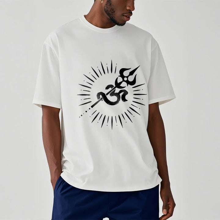 Buddha Stones Casual Om Symbol Dreizack Strahlende Linien Muster Baumwolle T-shirt - image 7