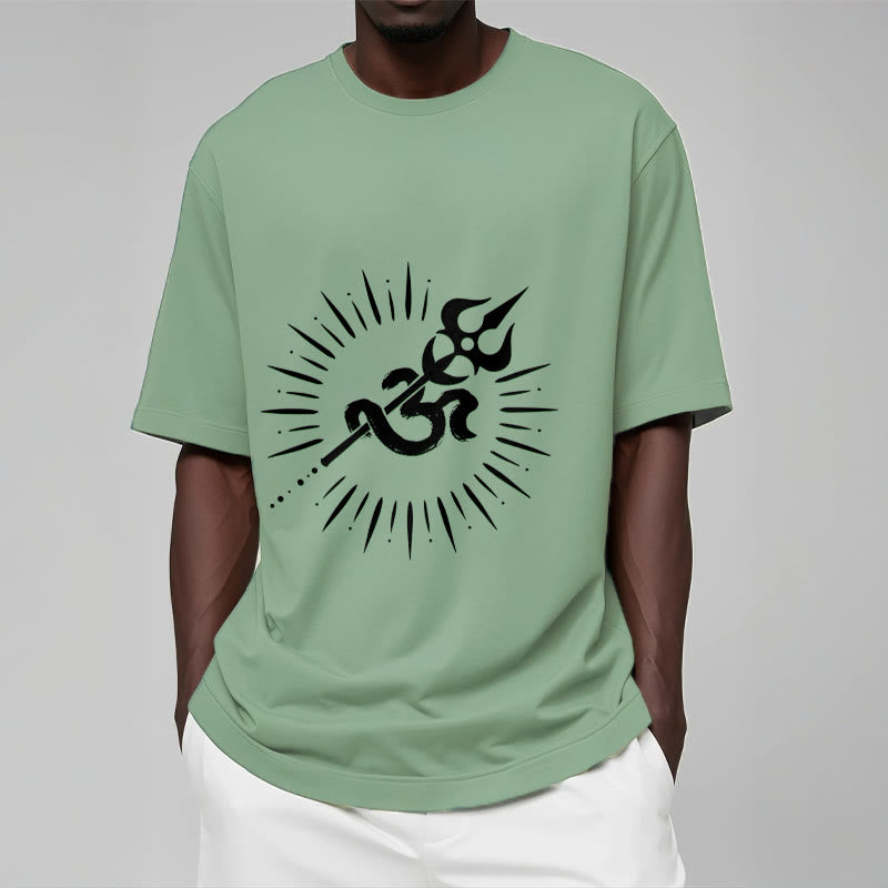Buddha Stones Casual Om Symbol Dreizack Strahlende Linien Muster Baumwolle T-shirt - image 16