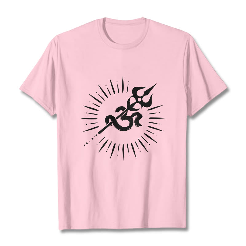 Buddha Stones Casual Om Symbol Dreizack Strahlende Linien Muster Baumwolle T-shirt - Hellrosa - 2XL - image 13